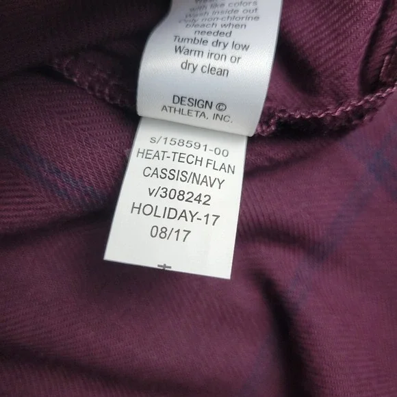 Athleta Shirt Womens Small Purple Cassis Heat-Tech Flannel Long Sleeve Plaid Top - Picture 8 of 9
